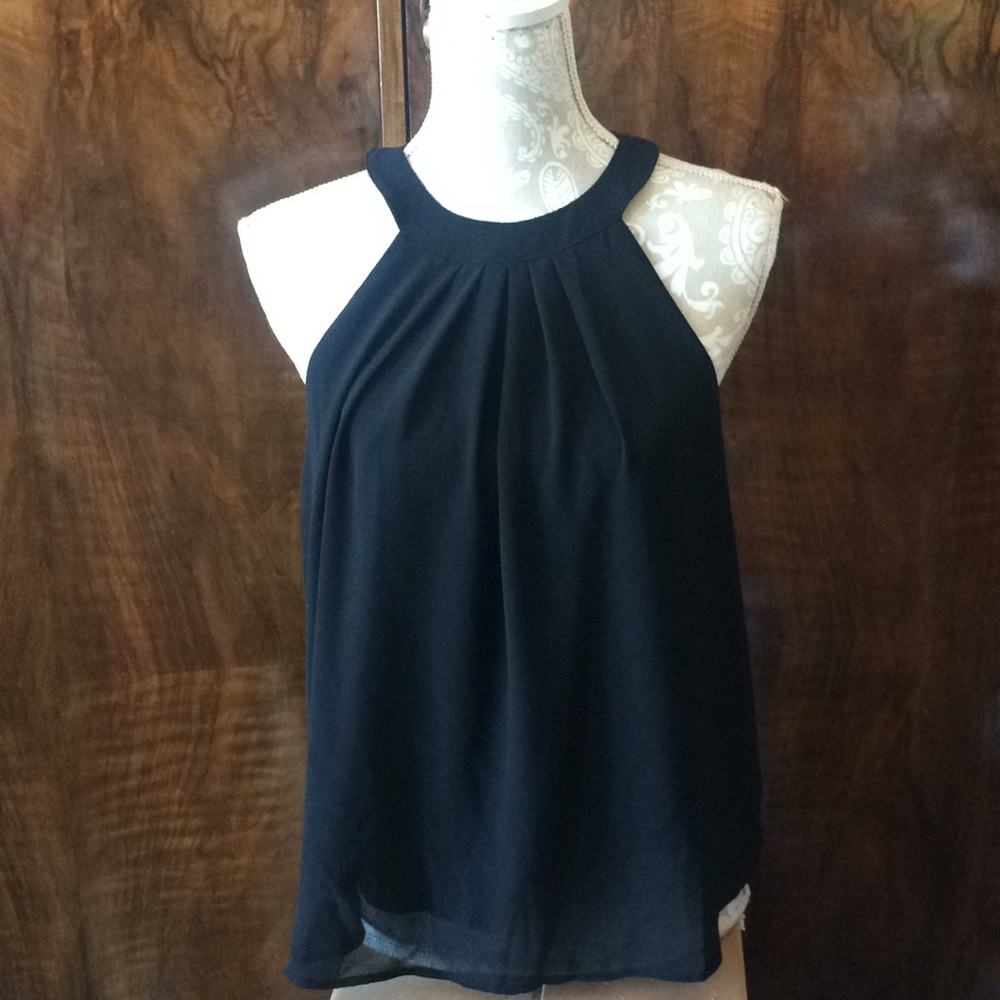 Black sheer L chiffon-like racerback dressy top